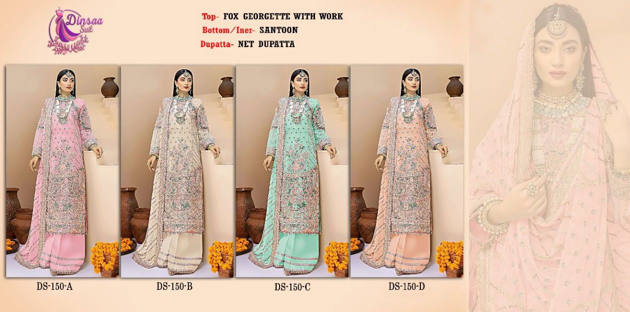 DINSAA SUIT 150 Heavy Festive Wear Wholesale Pakistani Salwar Suits 